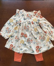 Angel Dear Garden Floral A Line Dress  Leggings 6-12 Months NWT