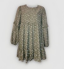 Peace Love California Green Floral Peasant Dress Women’s L Balloon Long Sleeves
