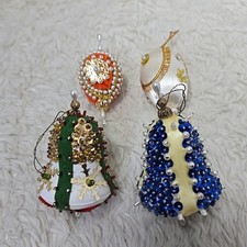 Vintage Beaded Jeweled Sequined Christmas Ornaments Lot of 4 Jeweled Push Pin