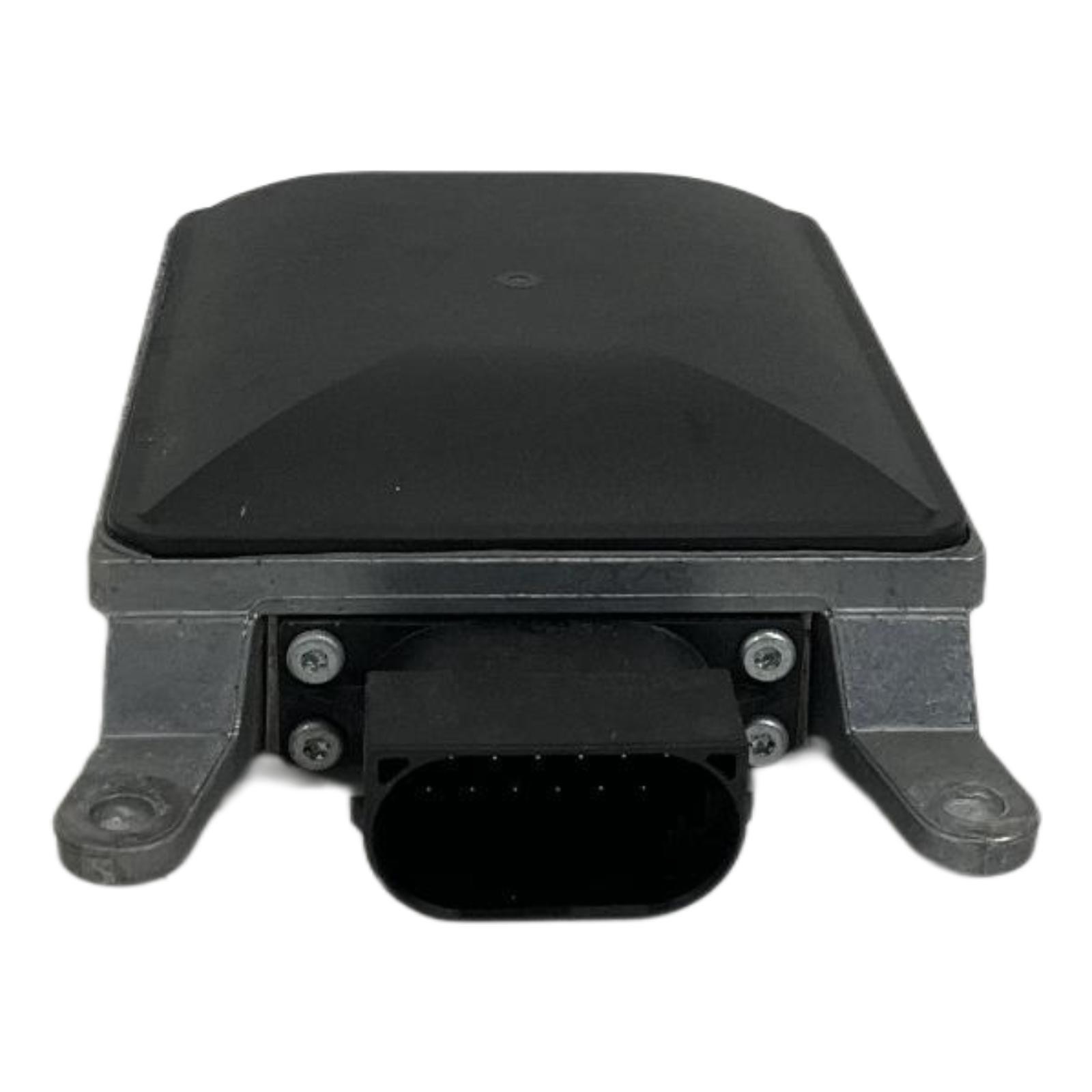 Black 2020 Porsche Macan right passenger blind spot radar with antenna, wiring, and mounting points.