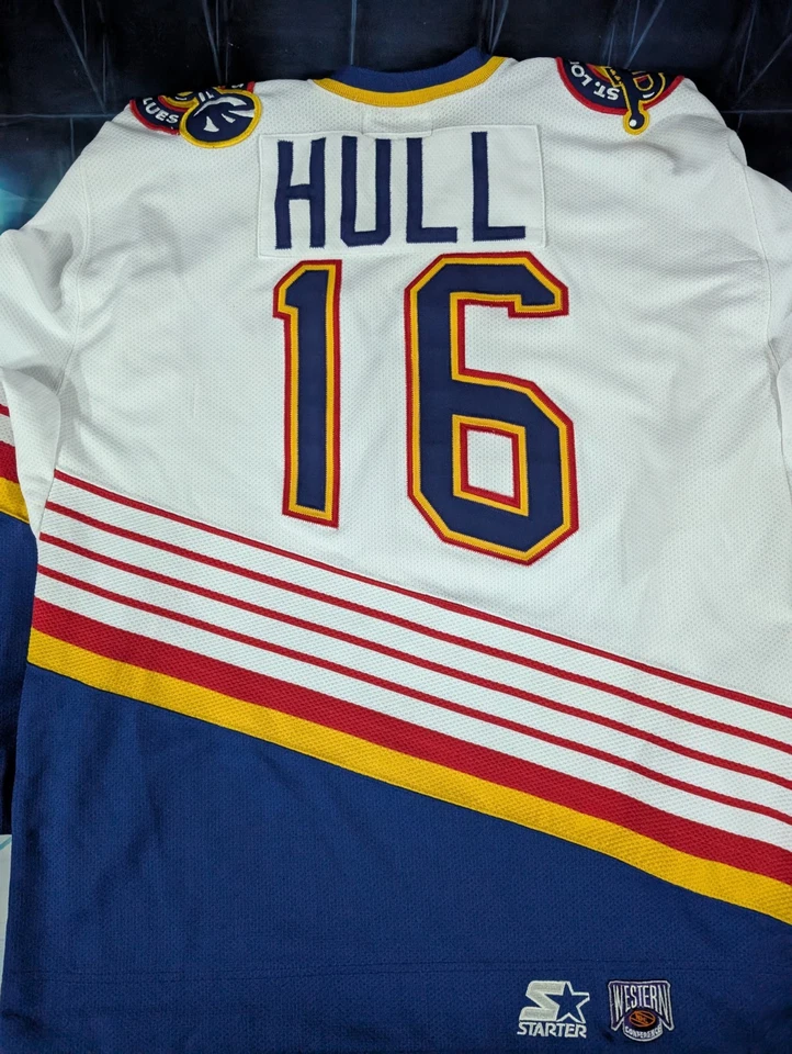 复古 NHL 初学者圣路易斯蓝调布雷特赫尔小丑曲棍球球衣,尺寸 M — 第 3/4 张图片