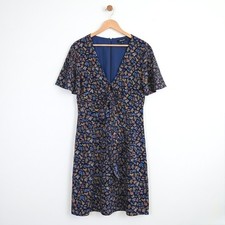 Madewell Navy Blue Floral Front Tie Mini Dress Womens Size 8 Flutter Sleeves