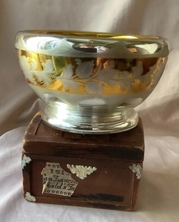 Antique 1800's Victorian Mercury Glass Bowl / Vase Silver Hand Painted Flowers