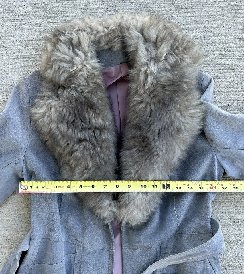 Vintage 1970s Gray Suede And Leather With Faux Fur Jacket Coat  - Image 2 of 4