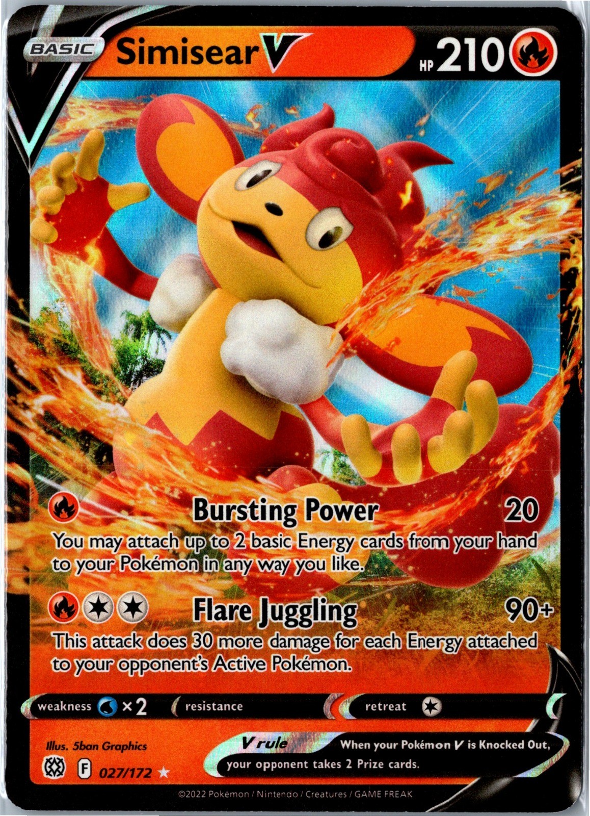 Pokemon Card - Simisear V 027/172 Ultra Rare Holo SWSH09: Brilliant Stars NM