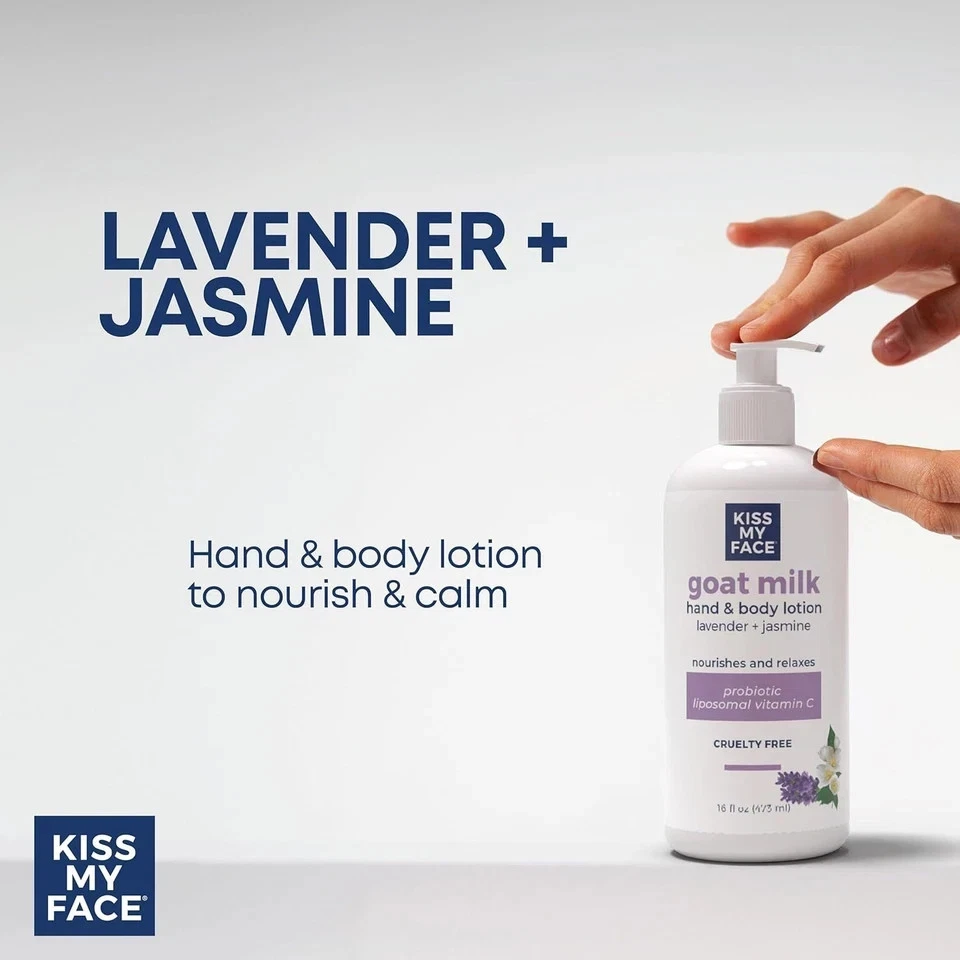 Kiss My Face Goat Milk Hand & Body Lotion – Lavender & Jasmine, 16oz Pump Foto 3 de 4
