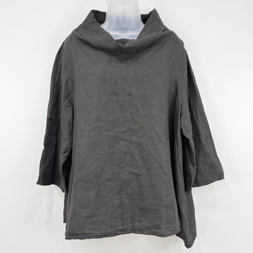Bryn Walker Top Donna XL Nero 100% Lino Lagenlook Coastal Minimal Cowl Neck