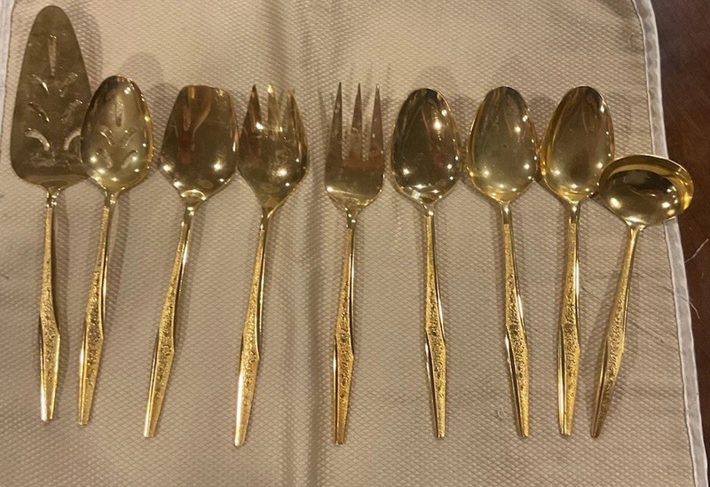 Vtg JH Golden Bouquet Flatware Silverware Gold Electroplate 9 Pc Tablespoon EUC