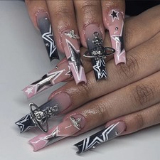 Y2K Star Long Coffin False Nails Halloween Press On Nails For Women
