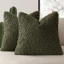 2 Pieces 22x22 Inch Faux Fur Throw Pillow 22" x 22" Pack of 2 Olive Green