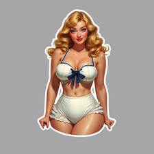 Sailor pinup girl sticker vinyl decal vintage retro curvy thick sultry bikini