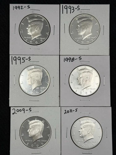 💥Kennedy Proof Half Dollars 6-Coin LOT 50c 90% Silver Mixed Dates Mint Mark S💥