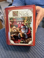 Harry London Tins St. Nick Christmas Story Book Embossed Red