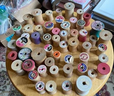 Vintage-Empty Wooden Spools-Lot of 54-Various Sizes & Brands