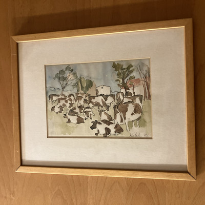 Kenneth Walch (1928-2017) Kuhherde Original Aquarell gerahmt und glasiert