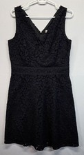 Loft Black Lace Dress V Neck Fit and Flare Womens Size 8
