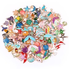 120 Pcs Ocean Themed Sea Charms for Jewelry Making, Assorted Gold Enamel Star...