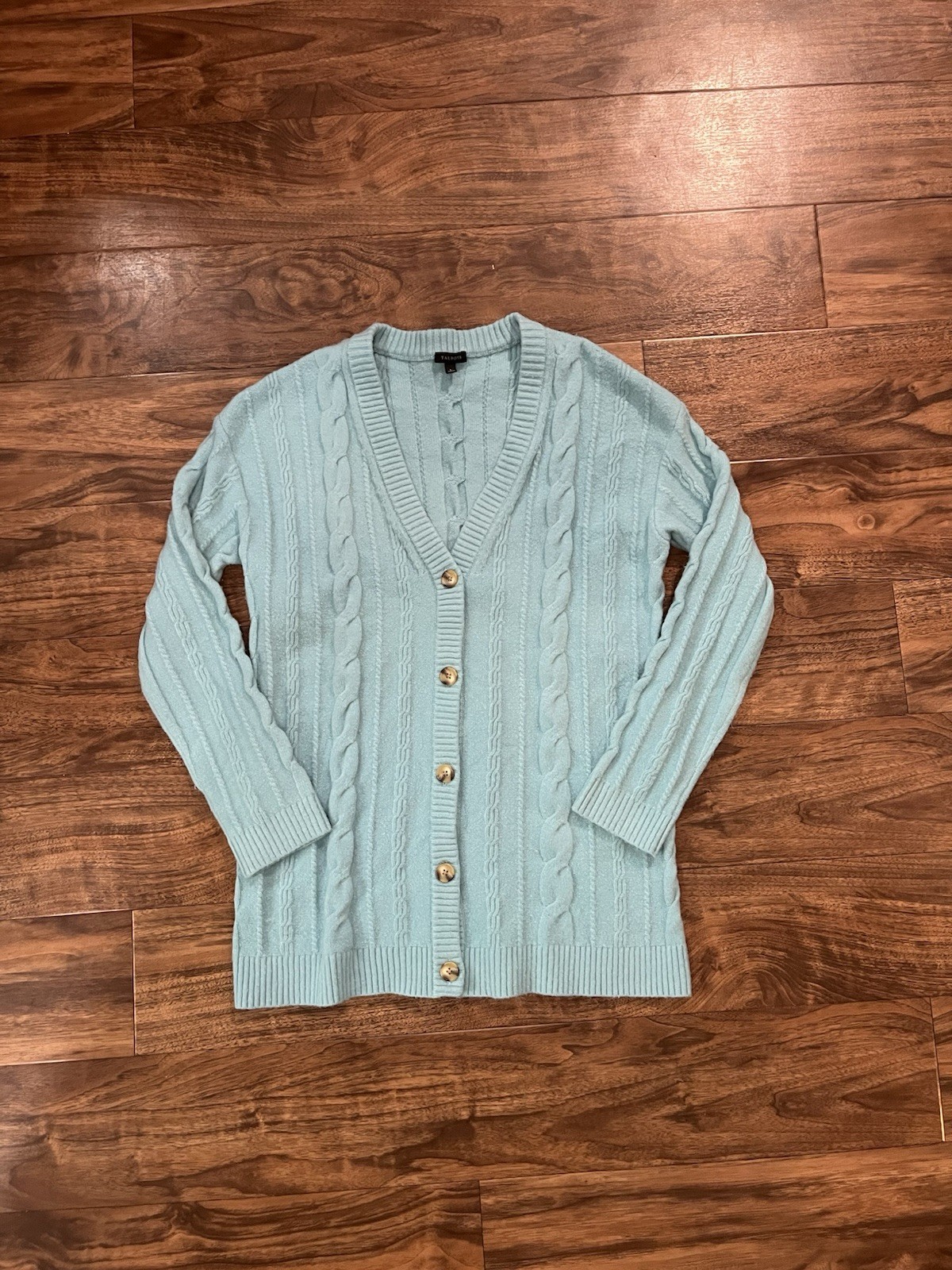 Talbots Cable Knit V Neck Button Up Cardigan Size Large