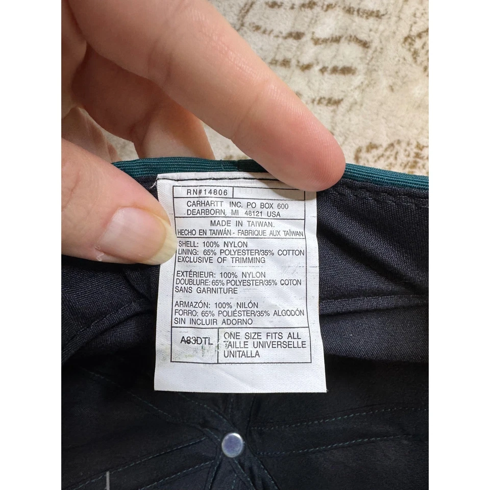 Gorra de béisbol vintage de nailon Carhartt verde azulado nueva con etiquetas ajustable talla única Foto 4 de 4