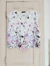 Ivanka Trump Women's Multicolor Floral Print Cap Sleeve Top Blouse Sz XL