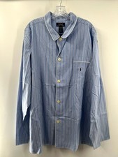 Polo Ralph Lauren Men’s Blue Cotton Striped Button Up Sleepwear Shirt Sz XL NWT