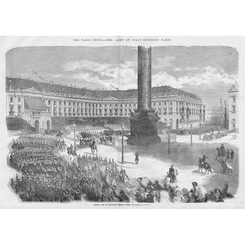 PARIS Troops Defiling in the Place Vendome - Antique Print 1859