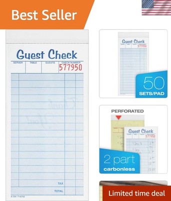 Guest Check Pads, 2-Part, Carbonless, White/Canary, 3-3/8'' x 6-3/8'', 50 Sets ...