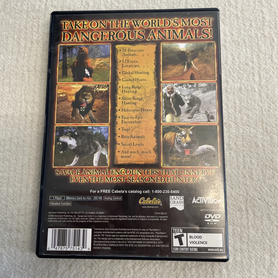Cabela's Dangerous Hunts 2 (Sony PlayStation 2, 2005) CIB Complete Mint Disc - Image 2 of 4