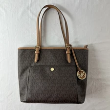 Michael Kors Jet Set Signature Snap-Pocket Hand Shoulder Bag In BROWN Gold Tone