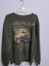 Ford F150 Sweatshirt Men MED Green LS 90s Pickup Truck American Farm Cowboy NEW