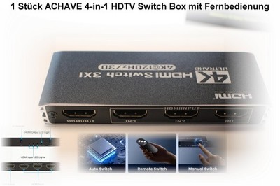 ACHAVE 4-in-1 HDTV Switch Box 4K@120Hz VRR/ALLM/HDR mit Fernbedienung