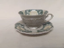 Schwarzenhammer Footed Teacup & Saucer - Green, Ivory, Yellow