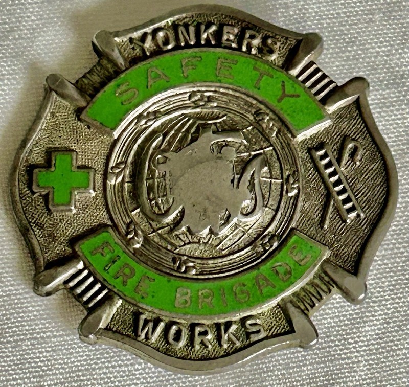 Antique Otis Elevator FIRE Safety Badge Sterling Silver Yonkers New York Brigade