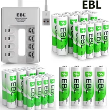 EBL AAA,AA Rechargeable Batteries 1.2V NIMH /4-Slot  Battery Charger Lot
