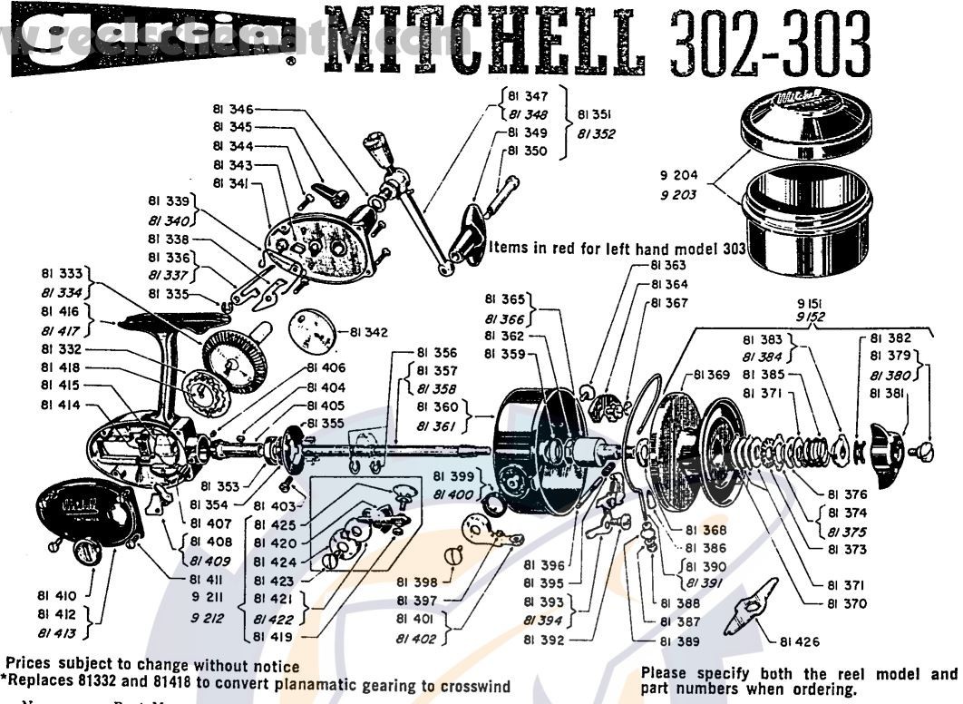 NOS Garcia Mitchell 302, 302N & 303 Series Reel Parts | eBay