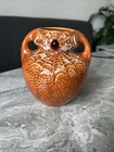 vintage collectible ceramic vase Spiderweb And Red Jewel Art Deco Engraved 6997