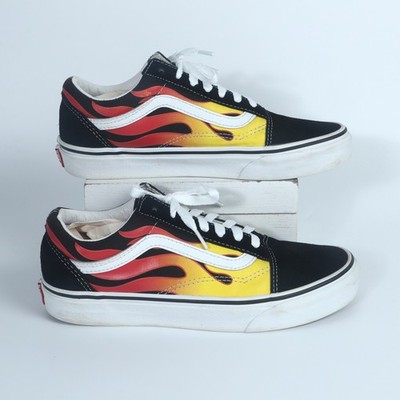 Vans Old Skool Flame Black Yellow Red Skate Shoes Mens 6 Womens 7.5 500714