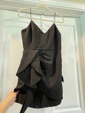 Lulus Dress Womens M Black Strappy V Neck Ruffle Sheath Mini Party Cocktail