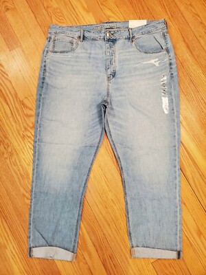 Womens NEW AE American Eagle Tomgirl Low Rise Destroy Denim Jeans Size 18 R Reg