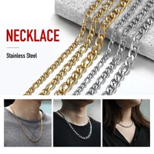 3/5/7/9mm 16"-30" Gold Plated Stainless Steel Figaro Chain Necklace Men Women