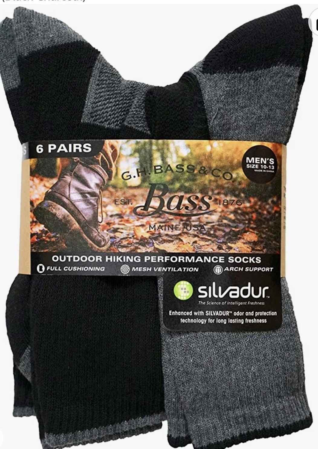 G.H. Bass Mens 10-13 Outdoor Hiking Performance 6 Pair Socks Black Charcoal
Opens in a new window or