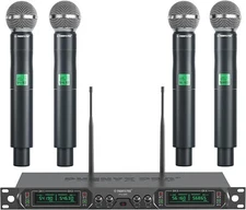 Phenyx Pro Wireless Microphone System, 4-Channel UHF Wireless Mic, Fixed Frequen