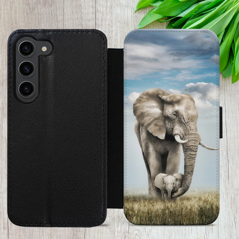 ELEPHANT BABY FLIP CASE FOR IPHONE SAMSUNG GOOGLE NATURE ART WALLET PHONE COVER - Image 4 of 4