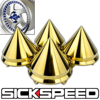 4 PC SPIKED CENTER CAPS FOR AVID1 JNC ESR XXR WHEELS/RIMS 24K GOLD SPIKE P13