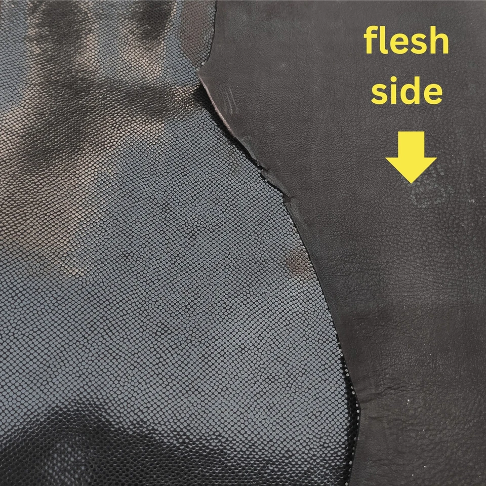 Glossy black viper snake textured veg tan goat leather hide - Image 3 of 4