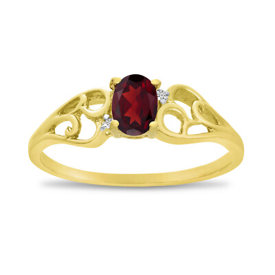 Ring 10 Karat Gelbgold ovaler Granat und Diamant