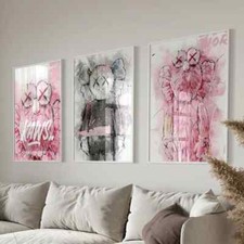 Hypebeast Kaws Posters Set of 3 Pink Grey Wall Art Poster Prints A4 A3 A2