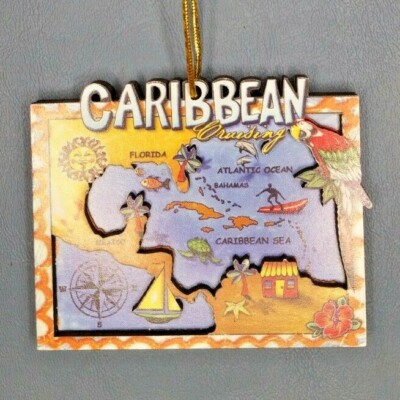 VINTAGE Caribbean Cruising Souvenir Wooden Relief Map Ornament   MINT