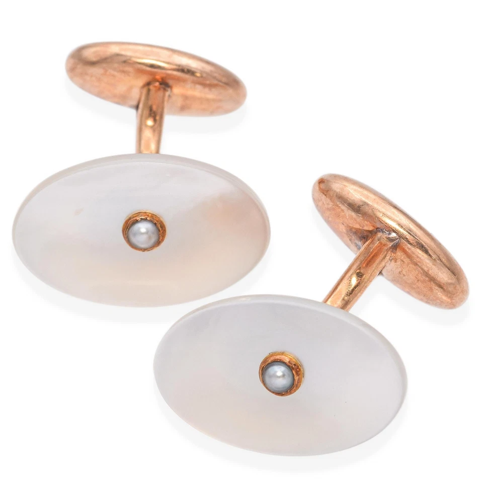复古 14K 黄金珍珠母袖扣 — 第 2/4 张图片