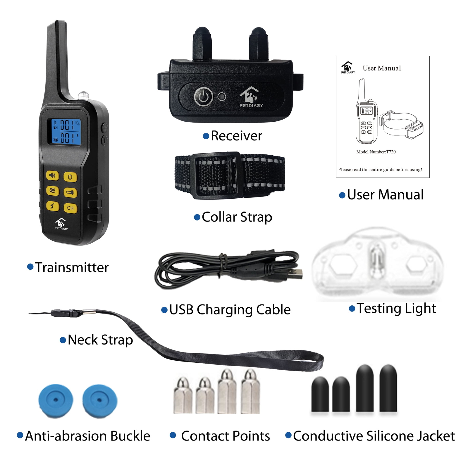 Petdiary T720 3300ft Dog Training Collar Waterproof Shock Collar with